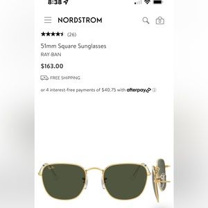 Ray ban 51mm square sunglasses, barely worn in great condition